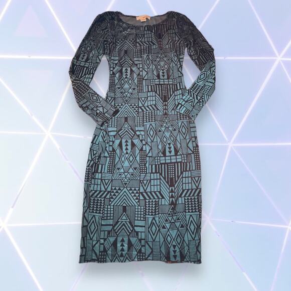Sans Souci Anthropologie Teal Green Velvet Abstract Pattern Midi Dress Size S - Picture 1 of 6